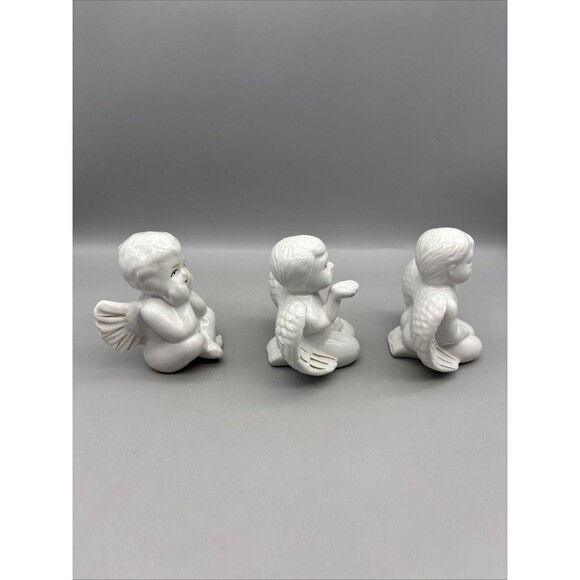 Vintage Ceramic Angels Set Of 3 White Glossy 4” Tall - Picture 5 of 13